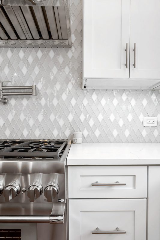 White Backsplash Tile ( White Diamonds ) Unique Glass Backsplash Tile