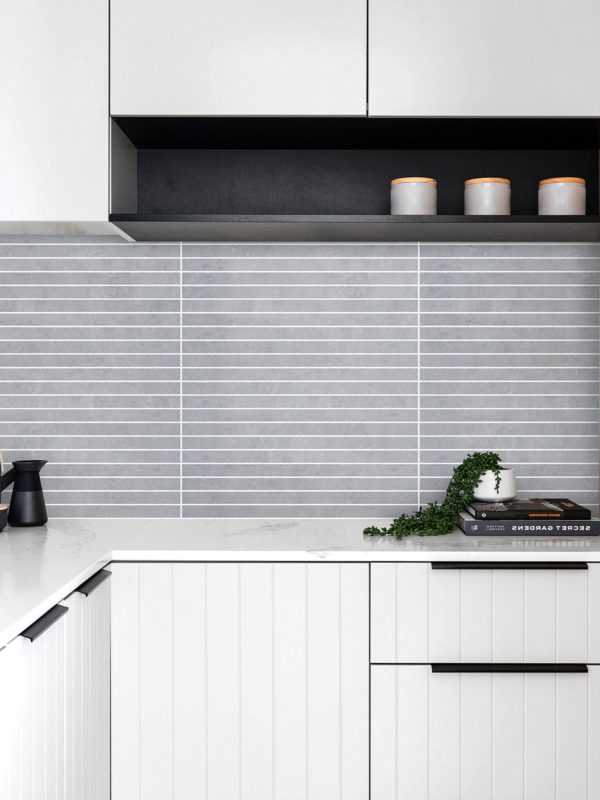 Modern White Cabinet Gray Long Backsplash Tile BA4503