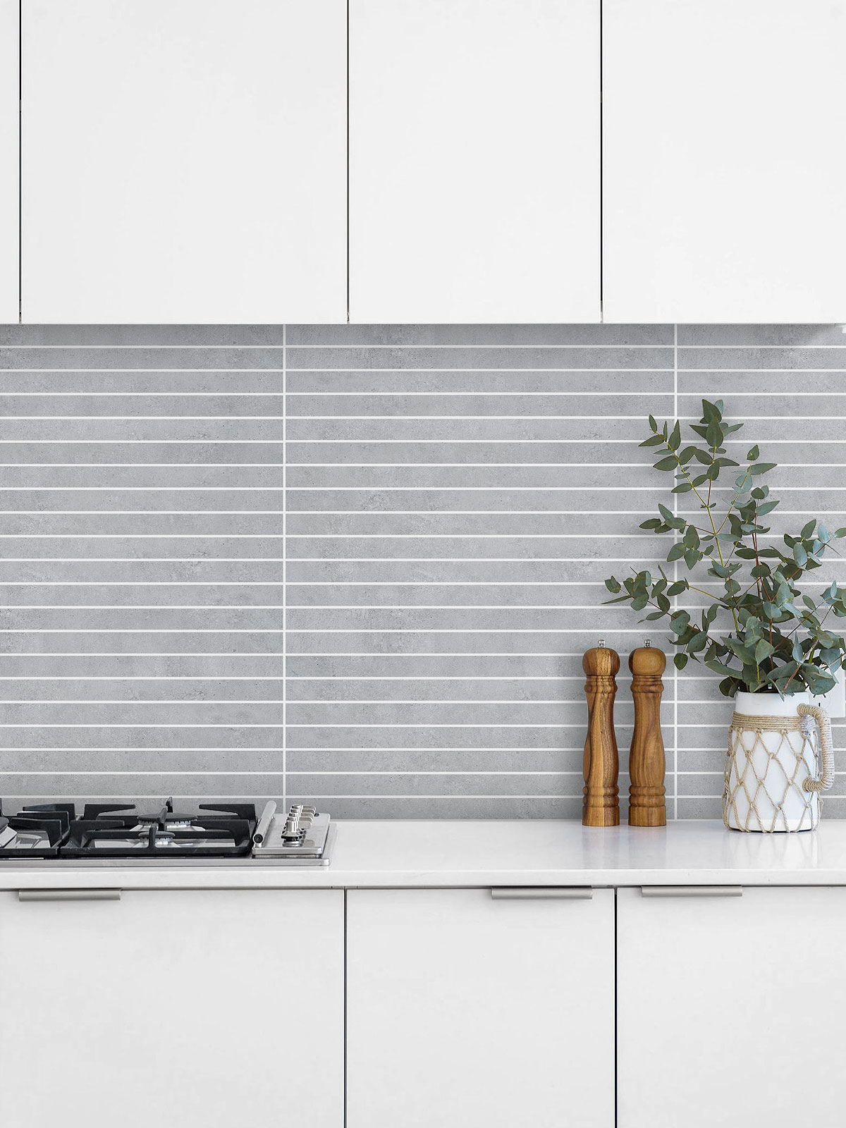 Modern White Kitchen And Countertop Long Backsplash Tile BA4503