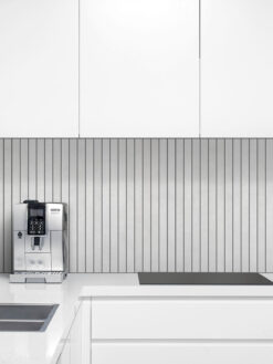 Modern europan kitchen with Modern light gray long backsplash tile