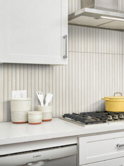 Quartz Countertop with Modern Beige Backsplash Tile