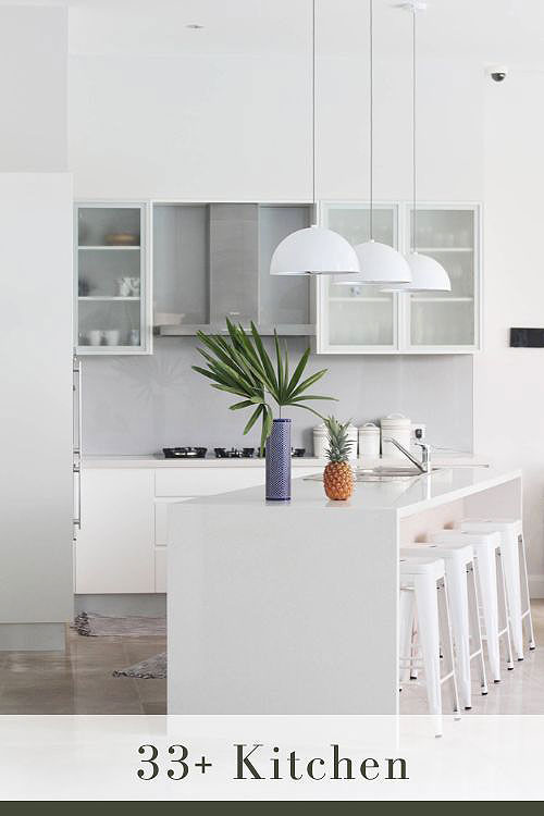 White Kitchen with Gray Backsplash