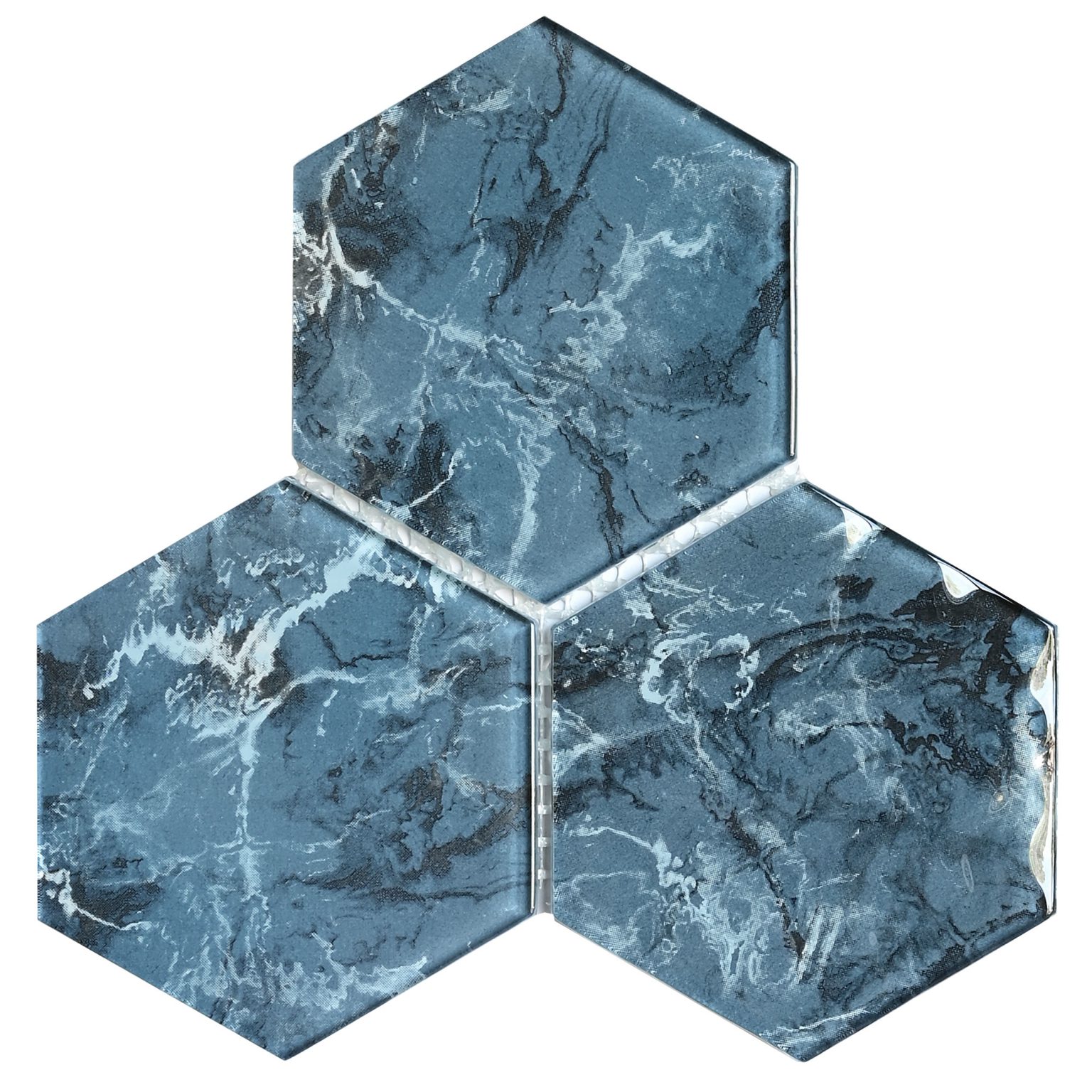 Blue Hexagon Glass Mosaic Tile Backsplash & Bathroom Walls