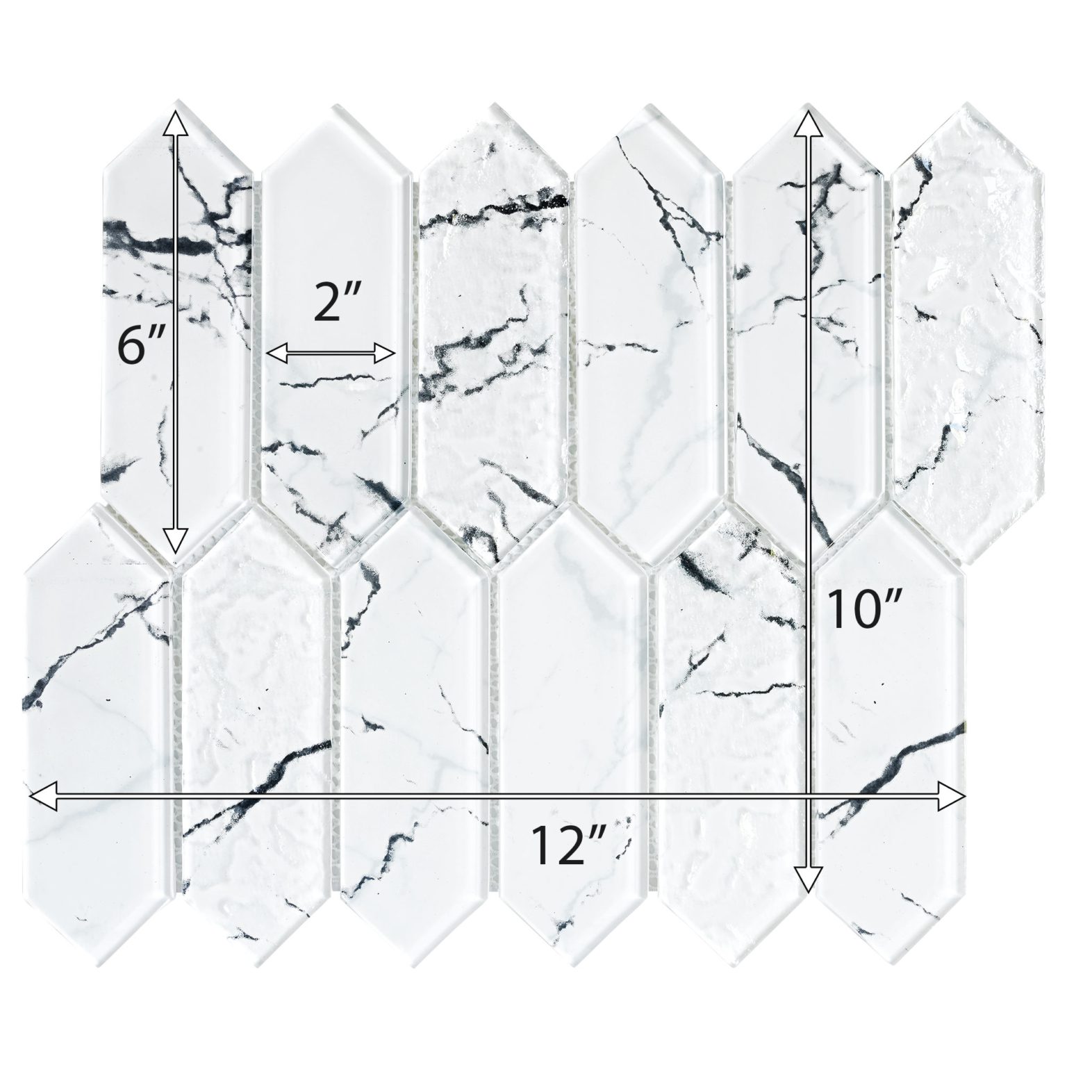 White Marble Look Glass Picket Mosaic Backsplash Tile