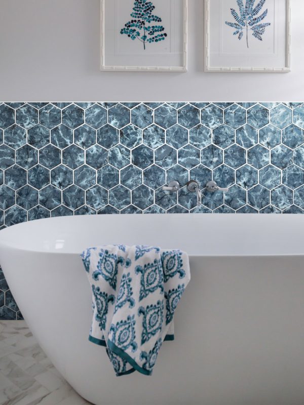 Bathroom Wall Blue Hexagon Mosaic Tile BA5501