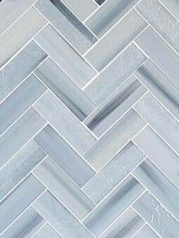 Blue Glass Large Herringbone Mosaic Backsplash Tile