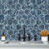Blue Hexagon Glass Mosaic Backsplash Tile BA5501