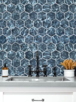 Blue Hexagon Glass Mosaic Tile Backsplash & Bathroom Walls