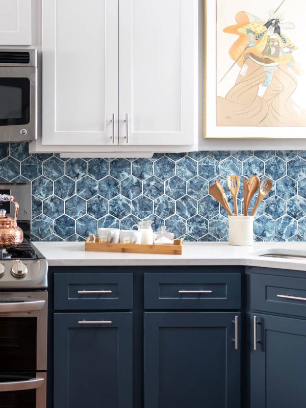 Blue White Kitchen Cabinet Blue Backsplash Tile BA5501