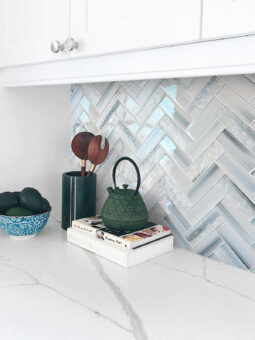 Blue Glass Large Herringbone Mosaic Backsplash Tile