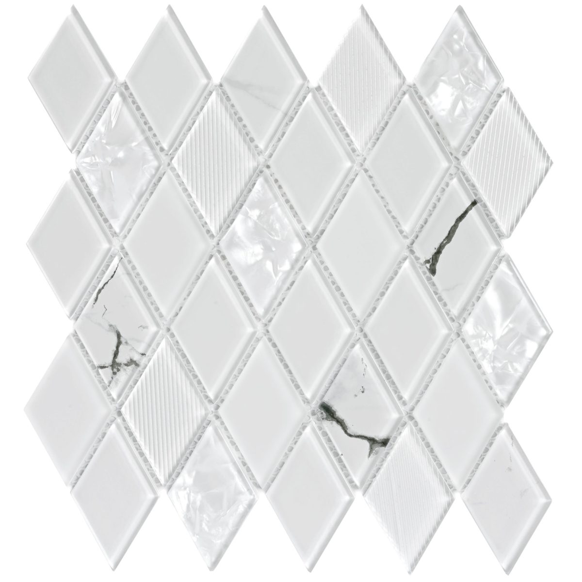 Rhomboid White Glass Mosaic Backsplash Tile BA5502 1