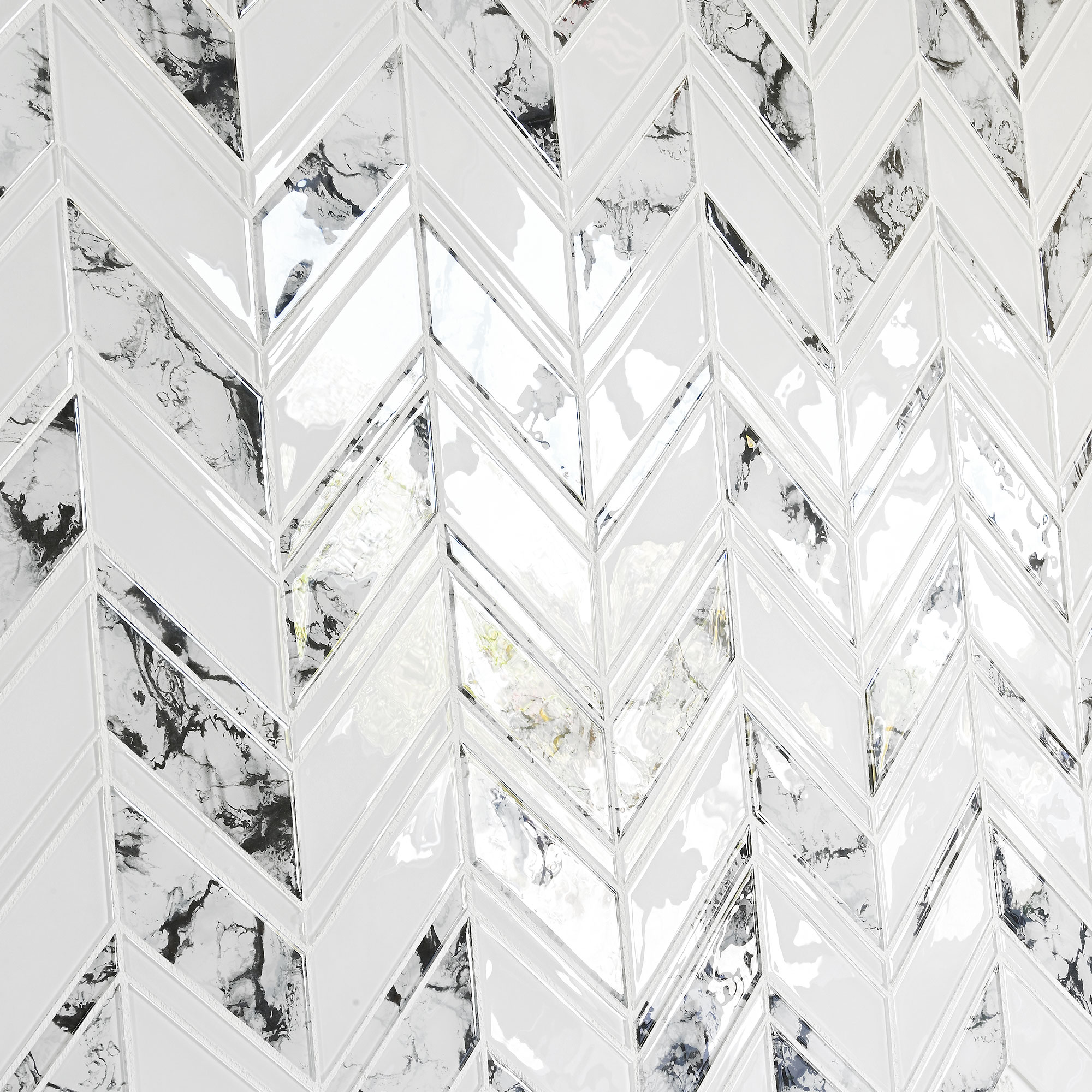 White Chevron Marble Look Glass Mosaic Backsplash Tile BA5506 5