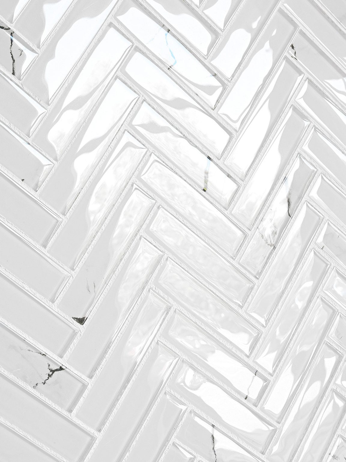 White Glass Herringbone Marble Look Mosaic Backsplash Tile