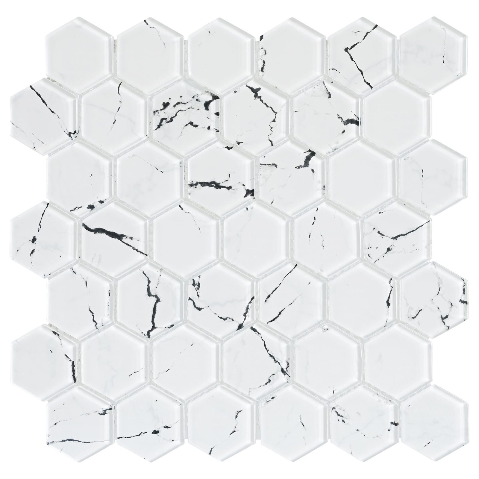White Hexagon Marble Look Glass Mosaic Backsplash Tile BA5509 11
