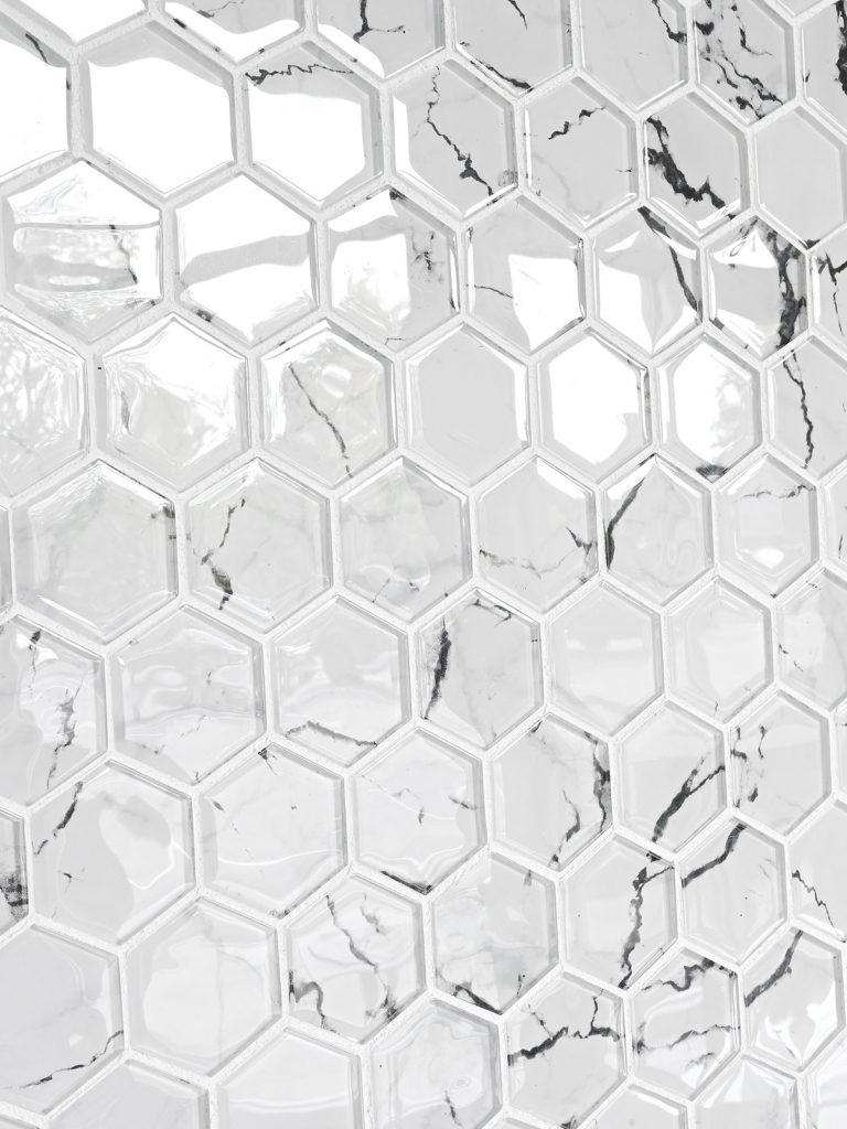 White Hexagon Marble Look Glass Mosaic Backsplash Tile