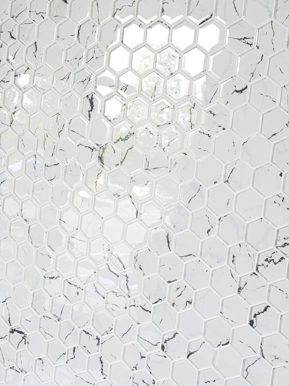White Hexagon Marble Look Glass Mosaic Backsplash Tile