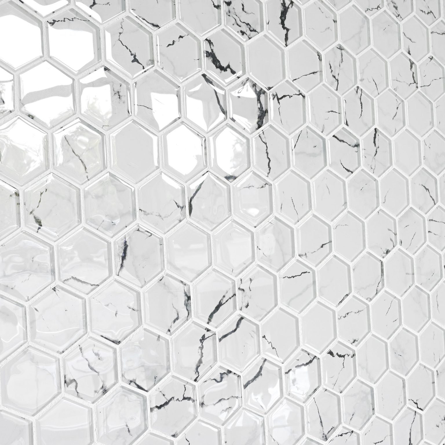 White Hexagon Marble Look Glass Mosaic Backsplash Tile
