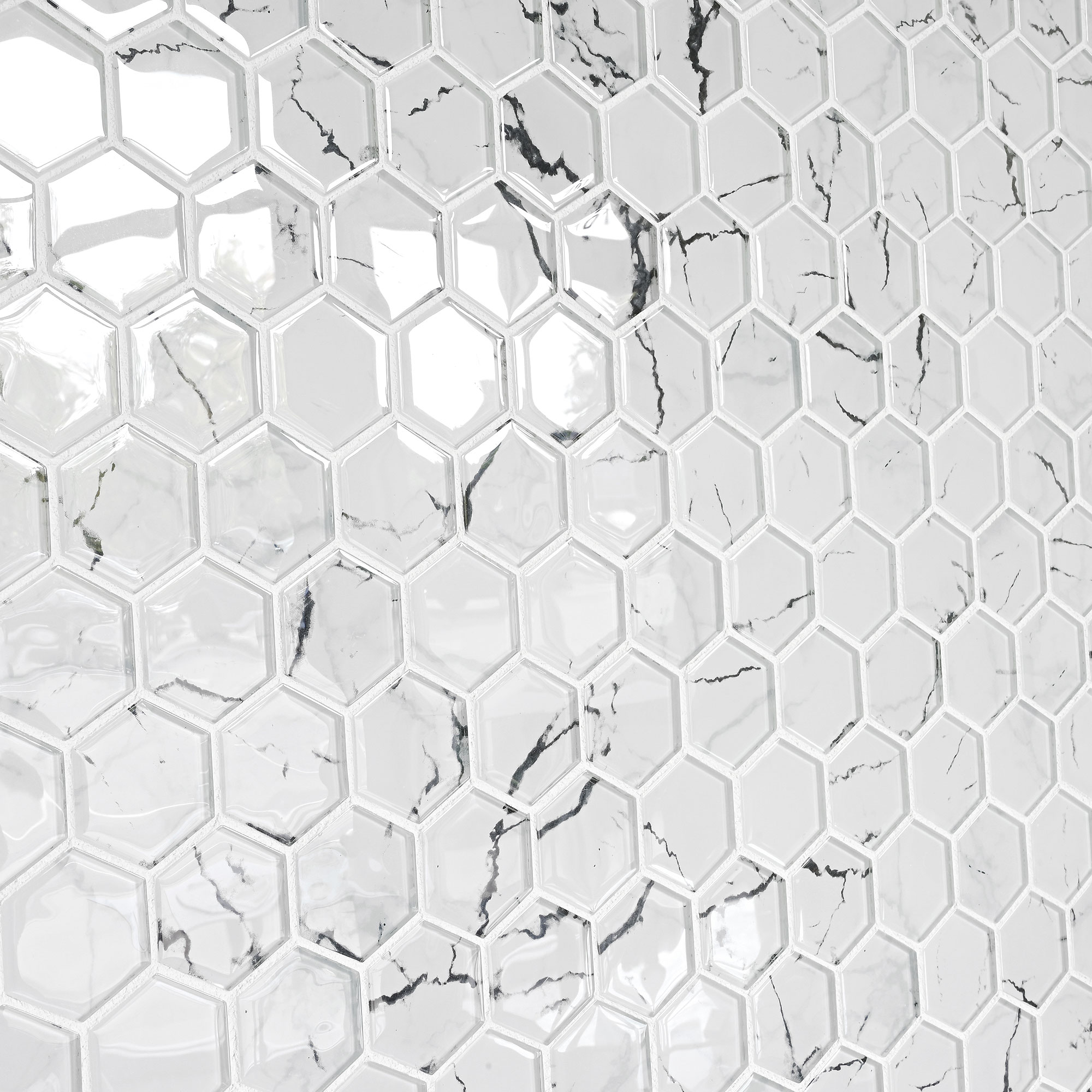 White Hexagon Marble Look Glass Mosaic Backsplash Tile BA5509 7