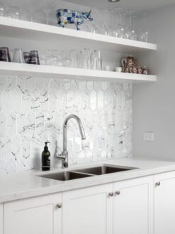 White Kitchen Bar White Glass Picket Mosaic Backsplash Tile BA5504