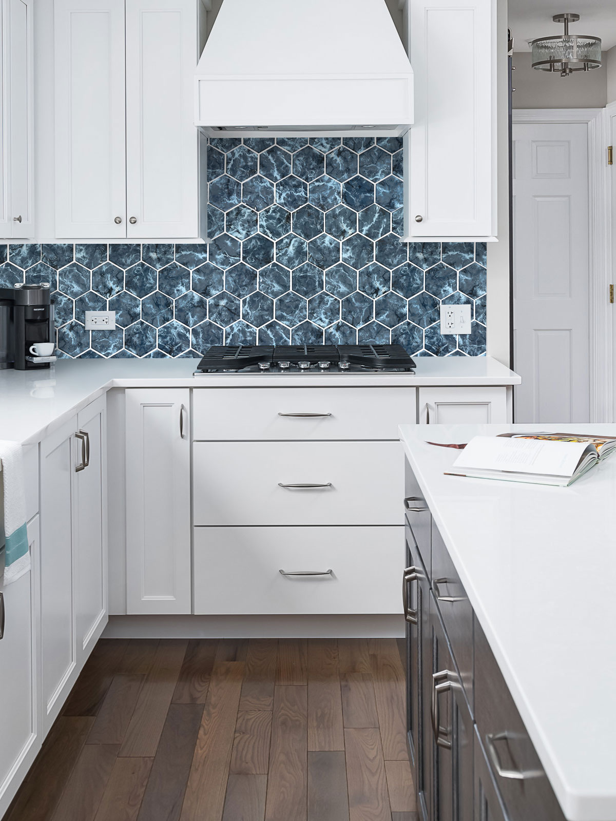 White Kitchen Blue Backsplash Tile BA5501