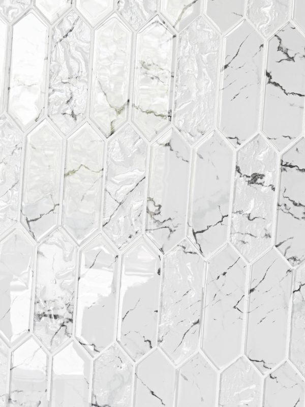 White Marble Look Glass Picket Mosaic Backsplash Tile BA5504 2