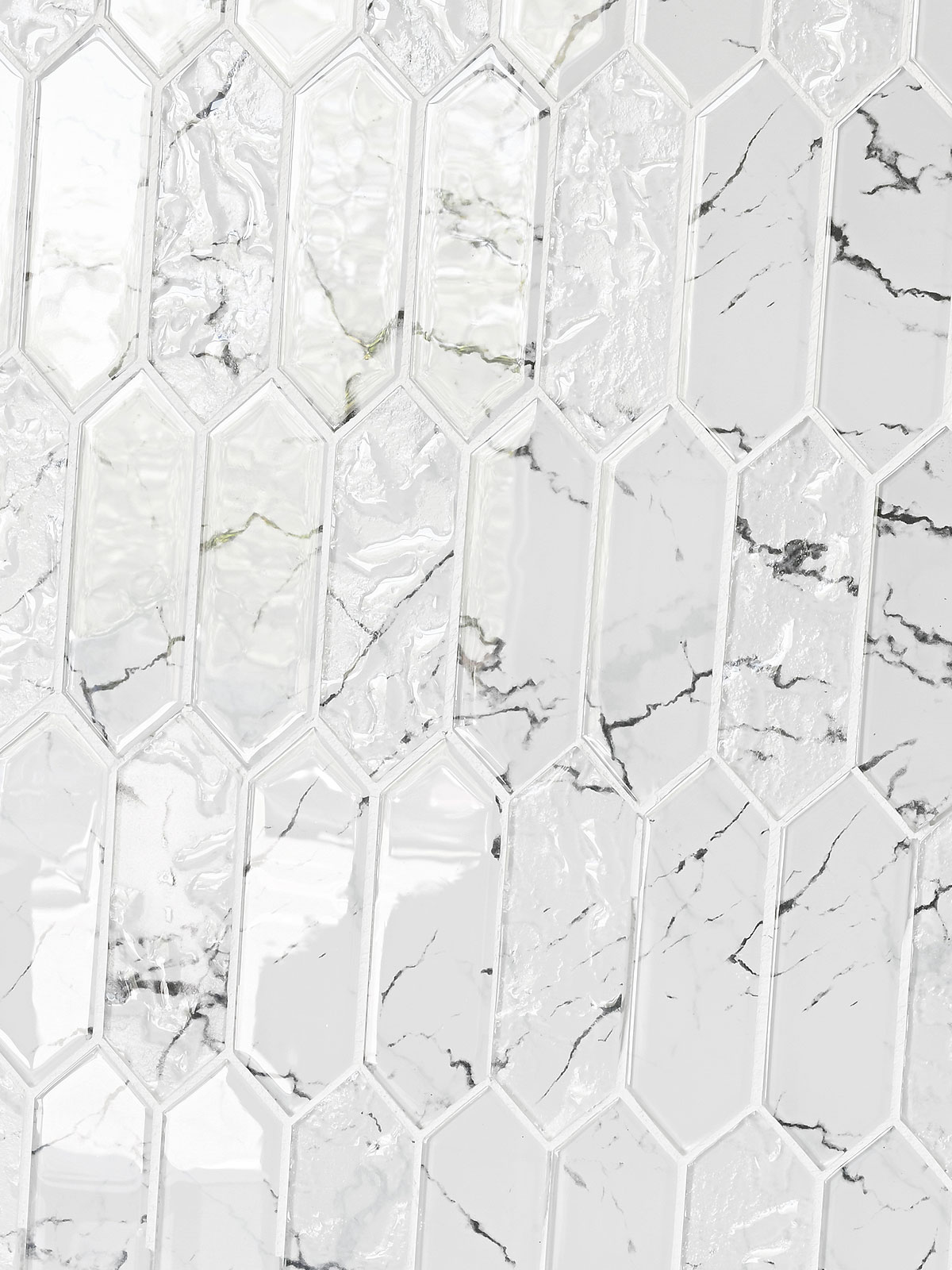 White Marble Look Glass Picket Mosaic Backsplash Tile BA5504 2