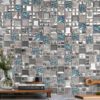 Glass Metal Gray Blue Backsplash Tile BA62011