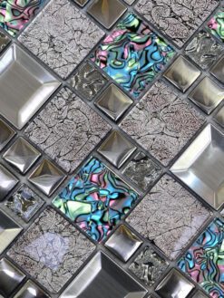 Glass Metal Gray Blue Backsplash Tile BA62011 4