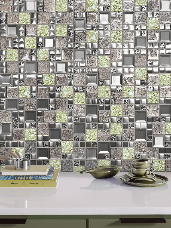Glass Metal Green Shell Glass Backsplash Tile BA62012