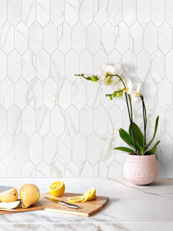 Glass Calacatta Gold Marble Look Mosaic Backsplash Tile BA6702