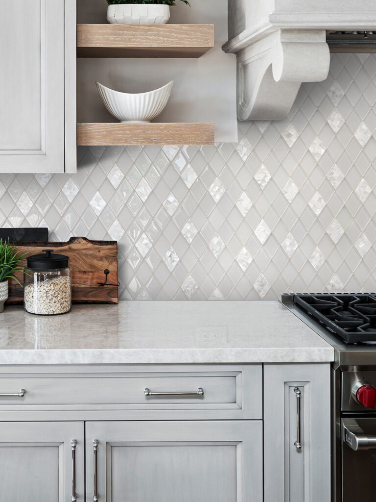 Elegant Diamond Glass & Shell White Backsplash Tile