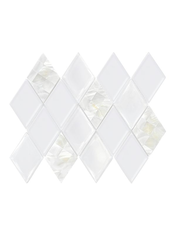White Glass Shell Diamond Mosaic Backsplash Tile BA6706 1