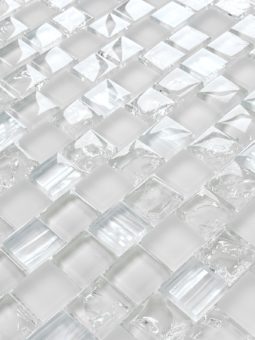 White Shell and Crackle Glass Mosaic Backsplash Tile