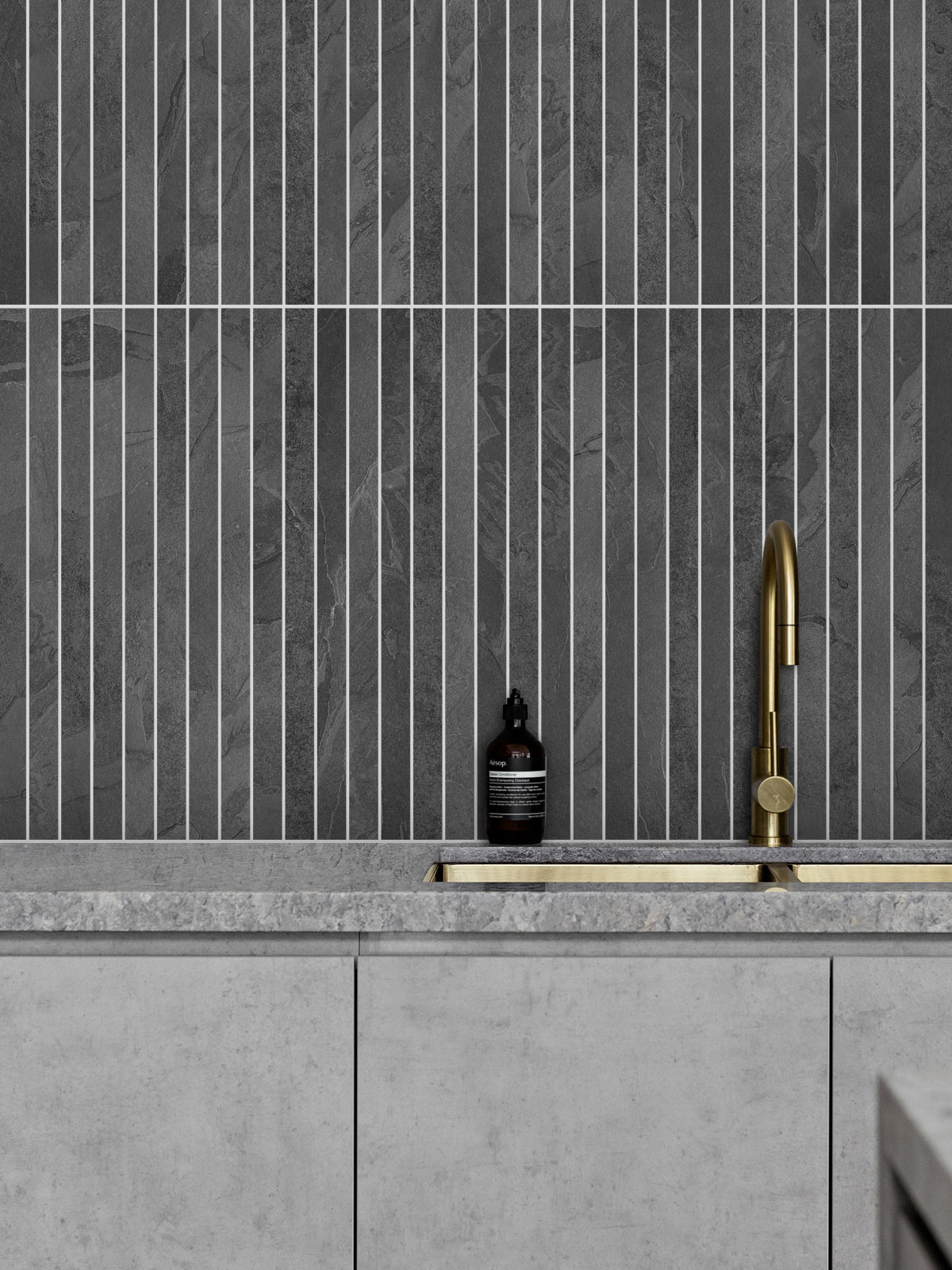 Gray Kitchen Kabinet Long Slate Modern Backsplash Tile BA1081