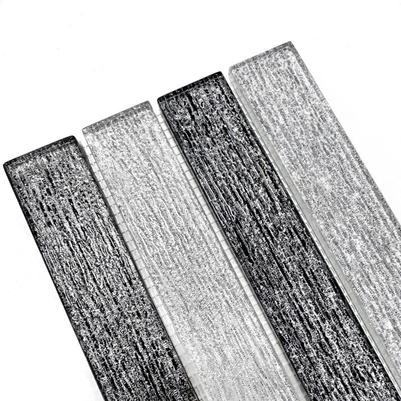 Shimmery Textured Black and White Glass Backsplash Tile