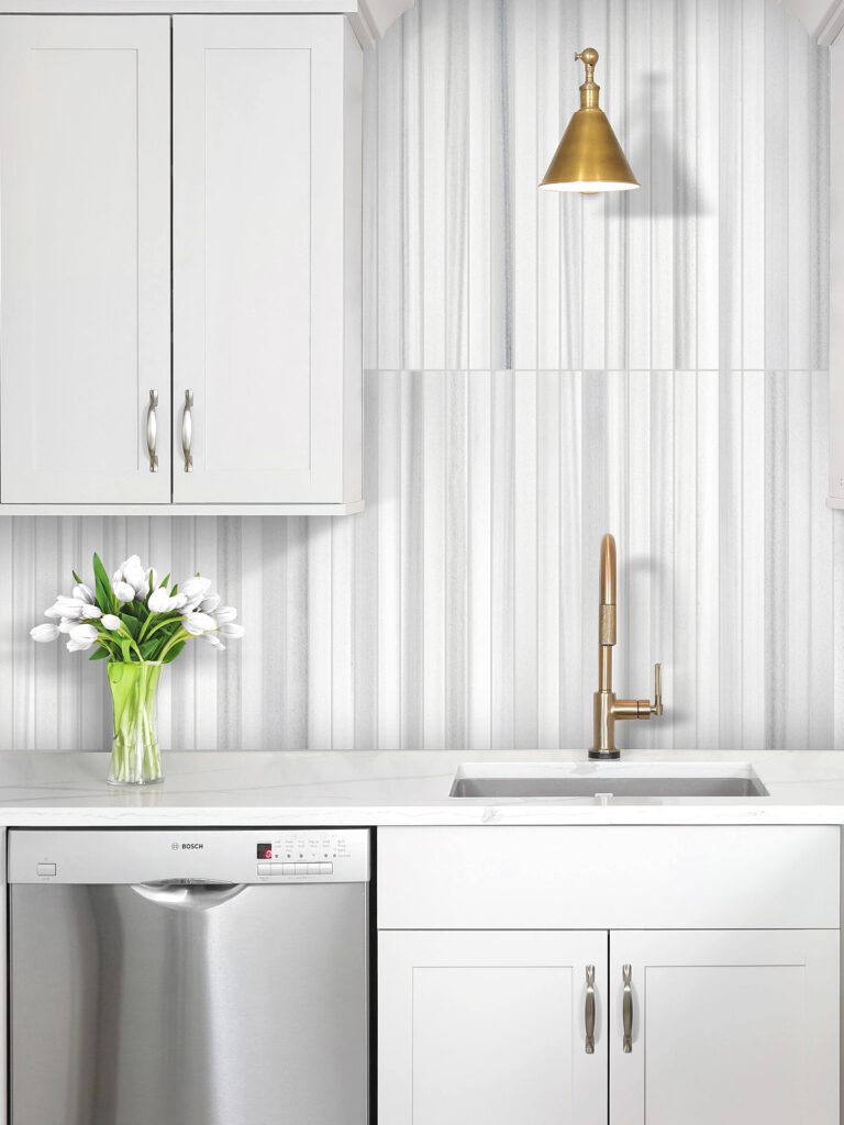 Modern (24" Long) Marble White Gray Backsplash Tile (Modern Look)