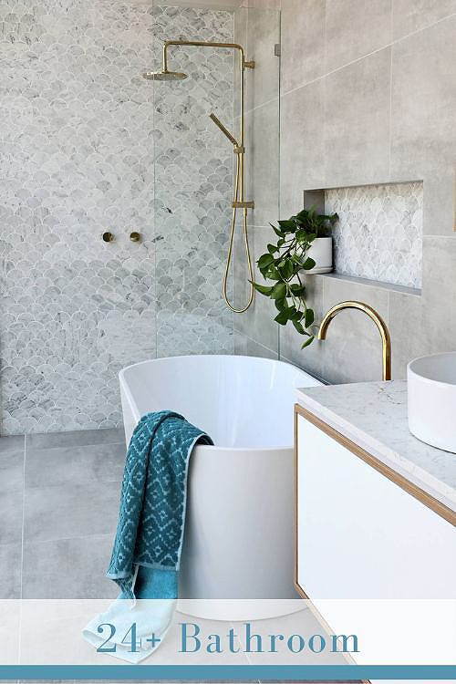 White Bathroom with Gold Fixtures