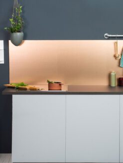 White Cabinets Modern Copper Metal Groutless Backsplash Tile BA8801