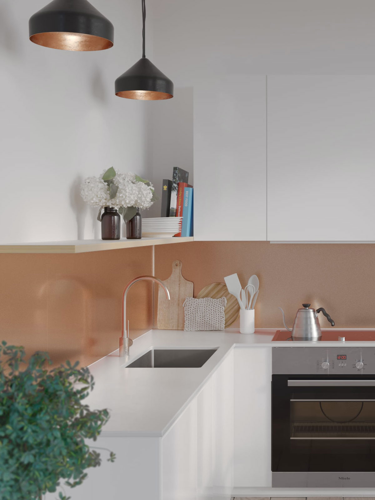 White Kitchen Modern Copper Metal Groutless Backsplash Tile BA8801