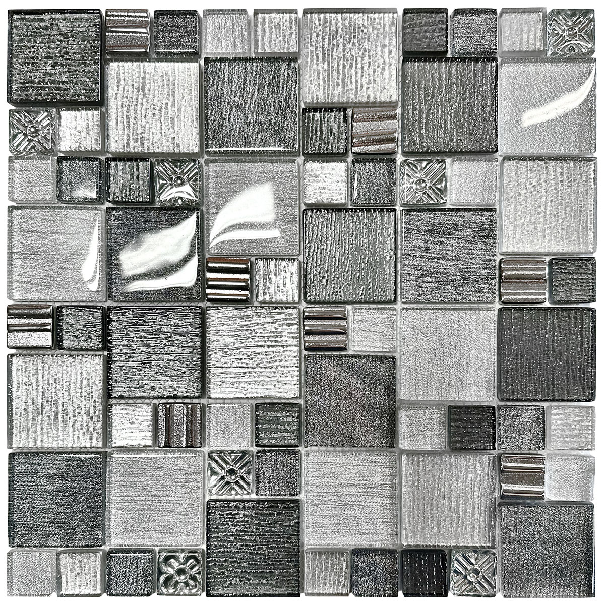 Gray Black Metallic Textured Glass Backsplash Tile 2 BA8004