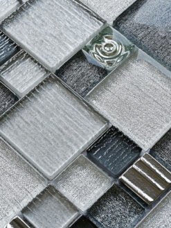 Gray Black Metallic Textured Glass Backsplash Tile 5 BA8004