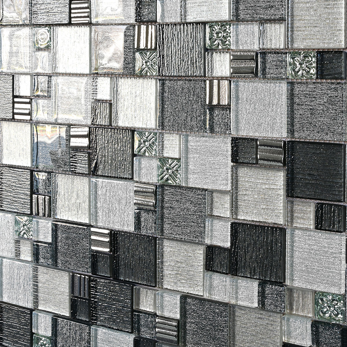 Gray Black Metallic Textured Glass Backsplash Tile 8 BA8004