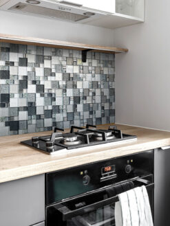 Gray Cabinet Gray Black Metallic Textured Glass Backsplash Tile BA8004