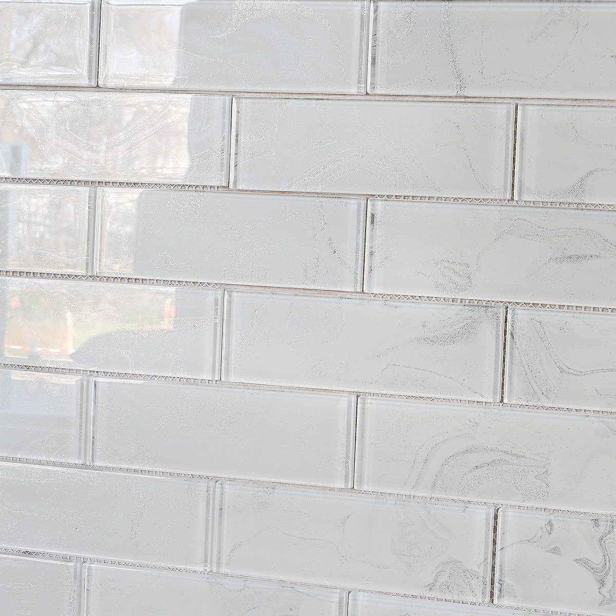White Color Gray Veins Sparkle Glitter Design Backsplash Tile 8 BA8001