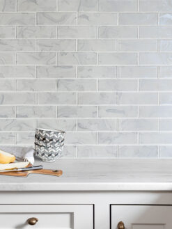 White Color Gray Veins Sparkle Glitter Design Backsplash Tile BA8001