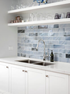 White Kitchen Blue Glass with Sparkle Design Subway Backsplash Tile BA8010