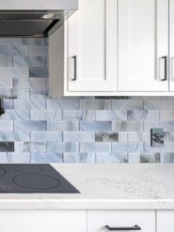White Tones Kitchen Blue Glass with Sparkle Design Subway Backsplash Tile BA8010