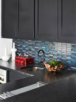 Black Kitchen Countertop Blue Rustic Glass Backsplash Tile BA6204