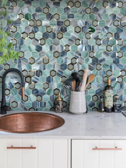 Copper Sink Green Glass Metal Hexagon Backsplash Tile BA6203