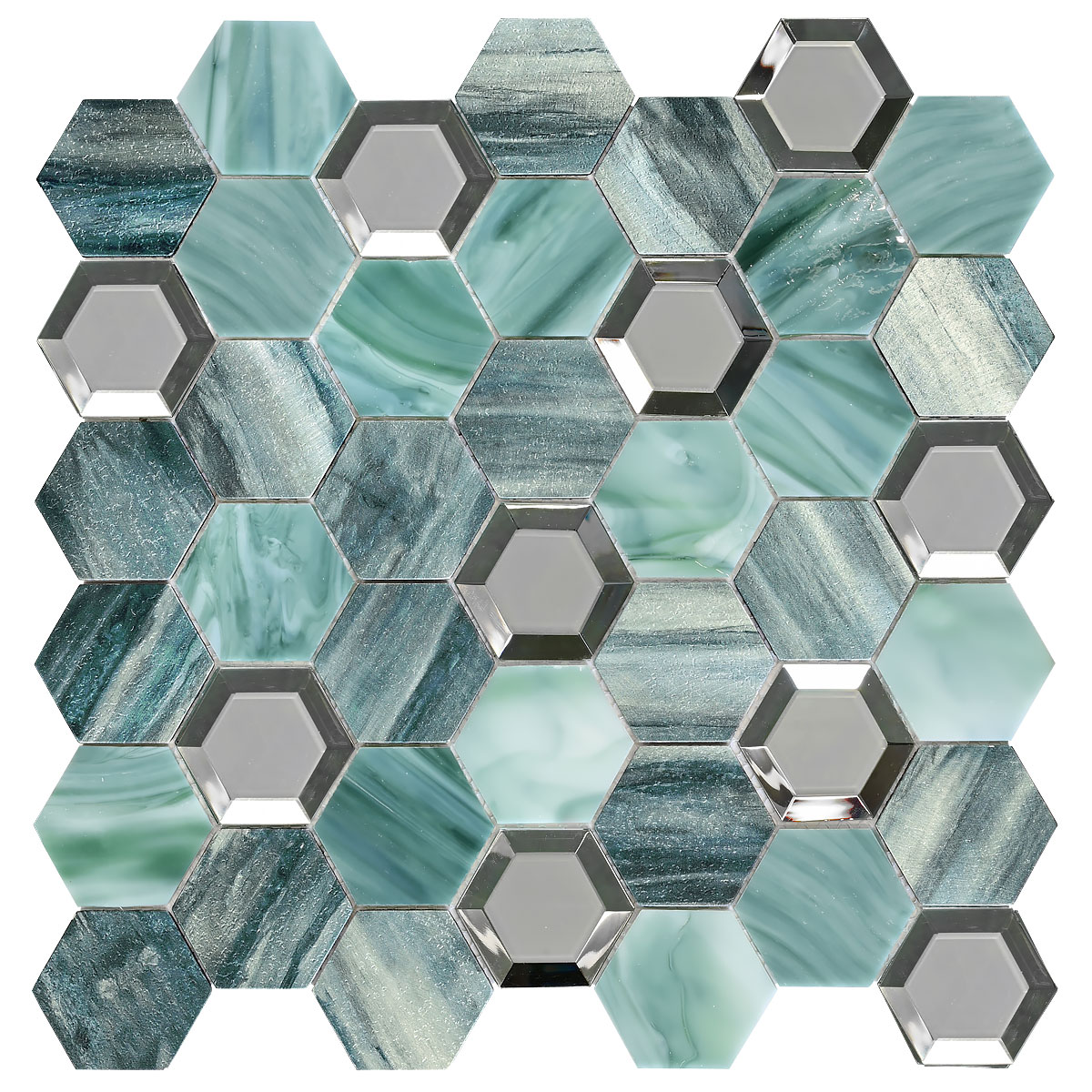 Green Glass Metal Hexagon Backsplash Tile BA6203 2